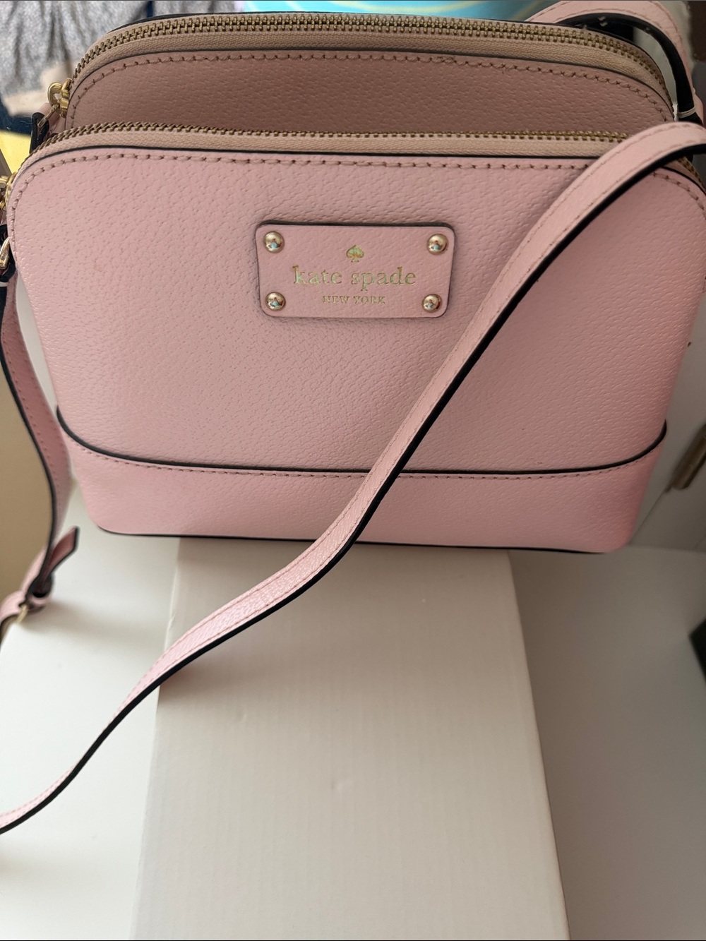 kate spade Pink Pebbled Leather Crossbody Bag with Gold Accent